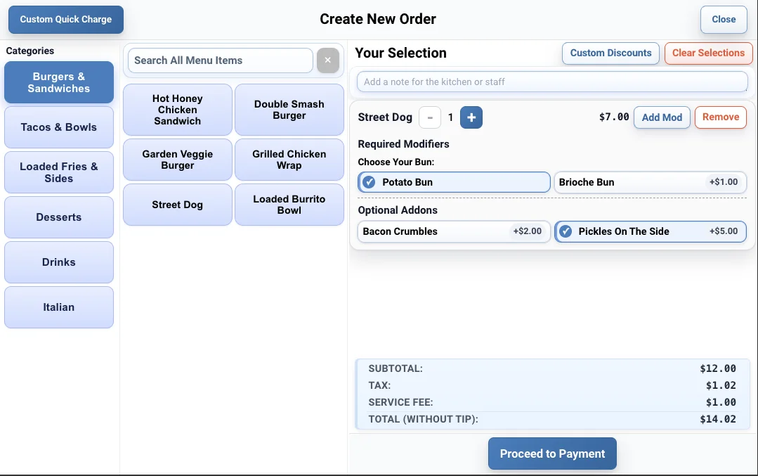 TABL food truck POS create order screen thumbnail